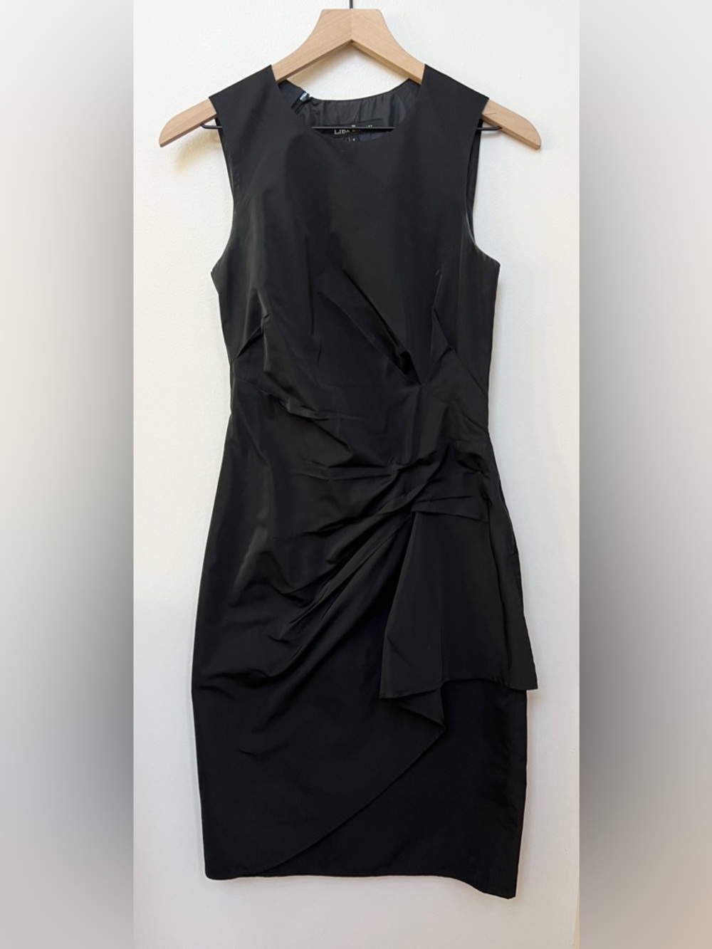 Lida Baday Black Cocktail Dress Size 2 Sleeveless Draped Ruched Sheath Classic